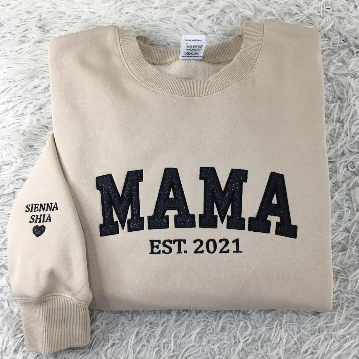 Personalisierter Bestickter Mama Glitzer Sweatshirt - Besticktes Mama Shirt mit Namen der Kinder