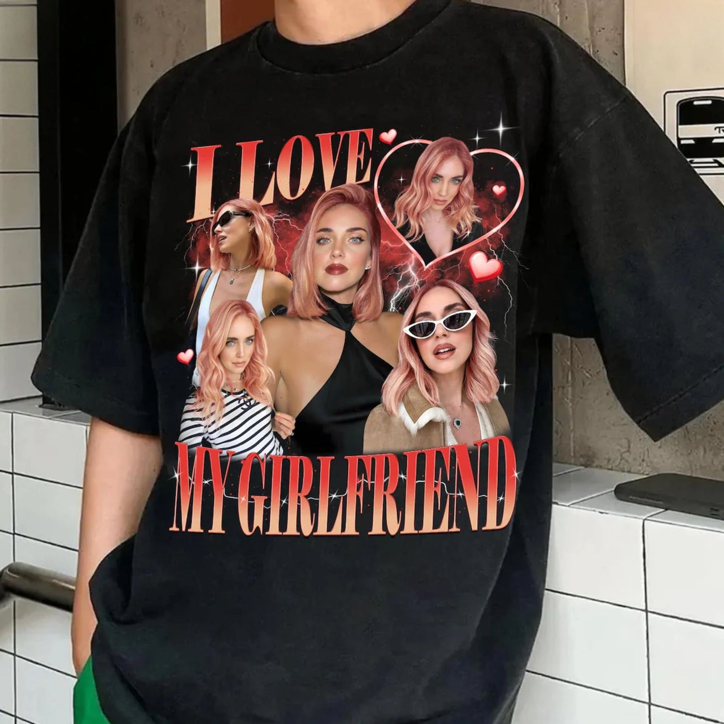 Ich liebe meine Freundin Shirt mit individuellem Foto, Valentinstagsgeschenk – 90er-Jahre Bootleg-Shirt