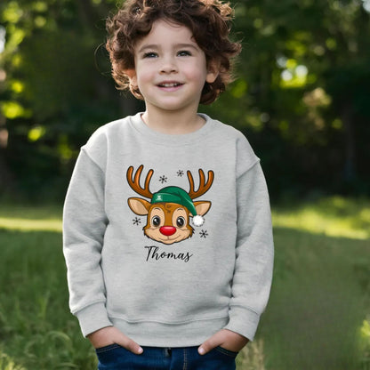 Personalisiertes Rentier-Kinder-Sweatshirt, T-Shirt mit Wunschnamen, Weihnachtsgeschenk