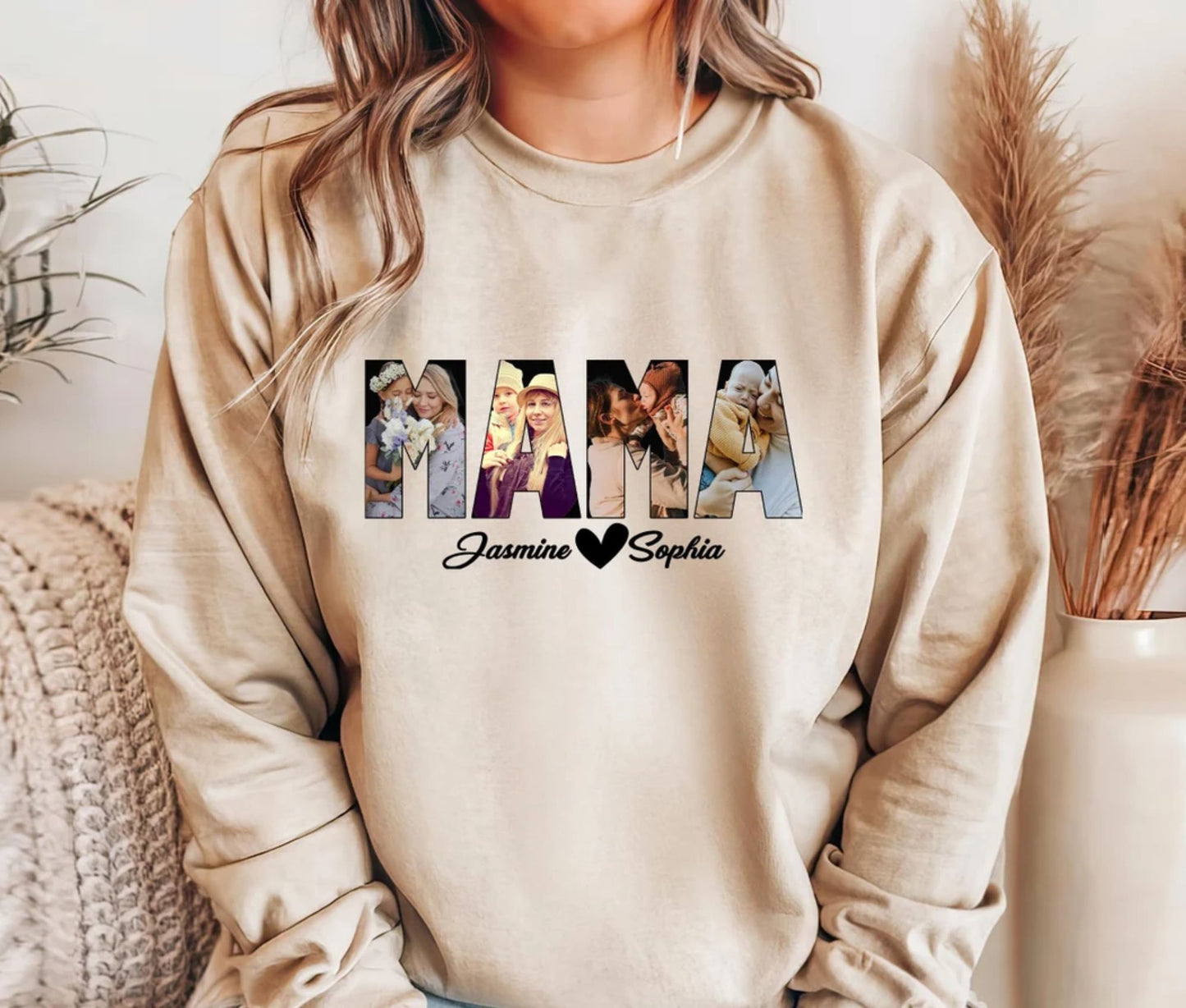 Personalisiertes Foto Mama-Sweatshirt, Individueller Mama-Pullover mit Kindernamen