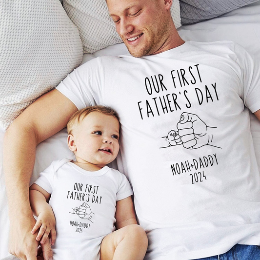 Personalisiertes T-Shirt 'Erster Vatertag' mit Faustgruß - Geschenk für den Papa