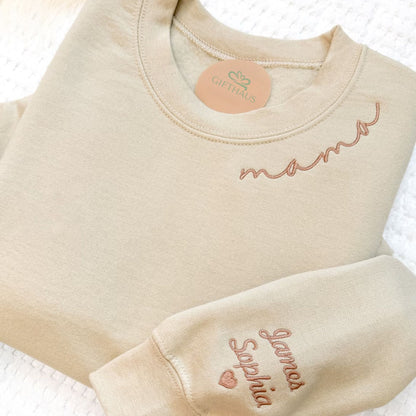 Personalisiert besticktes Mama Sweatshirt mit Kindernamen, Mama Geschenk