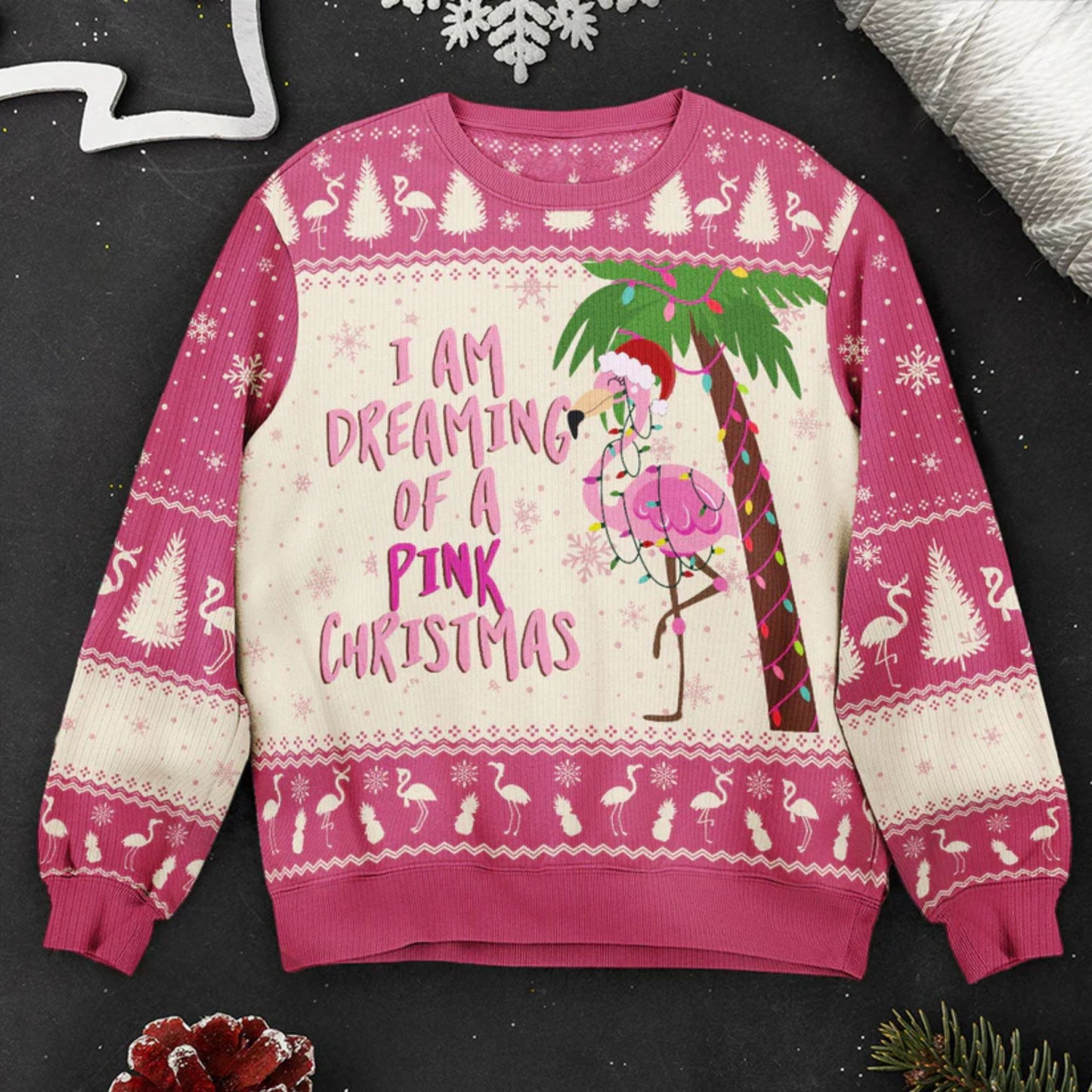 Ich träume von einem rosa Weihnachtsflamingo - Ugly Sweater