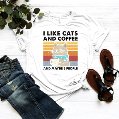 Ich mag Katzen und Kaffee Shirt - Retro Kaffee Katzen T-Shirt