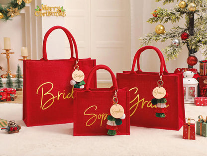 Personalisierter roter Jutebeutel – Weihnachts-Geschenkbeutel mit Namen