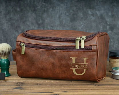 Personalisierte Herren-Leder-Kulturtasche – Geschenk für Ihn
