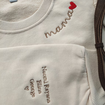 Custom Embroidered Mama Love Sweatshirt - Cherished Names Mother’s Day Tribute