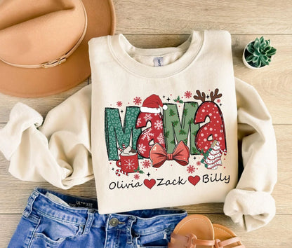 Personalisiertes Weihnachts-Mama-Sweatshirt mit Namen der Kinder - Weihnachtsgeschenk für Mama