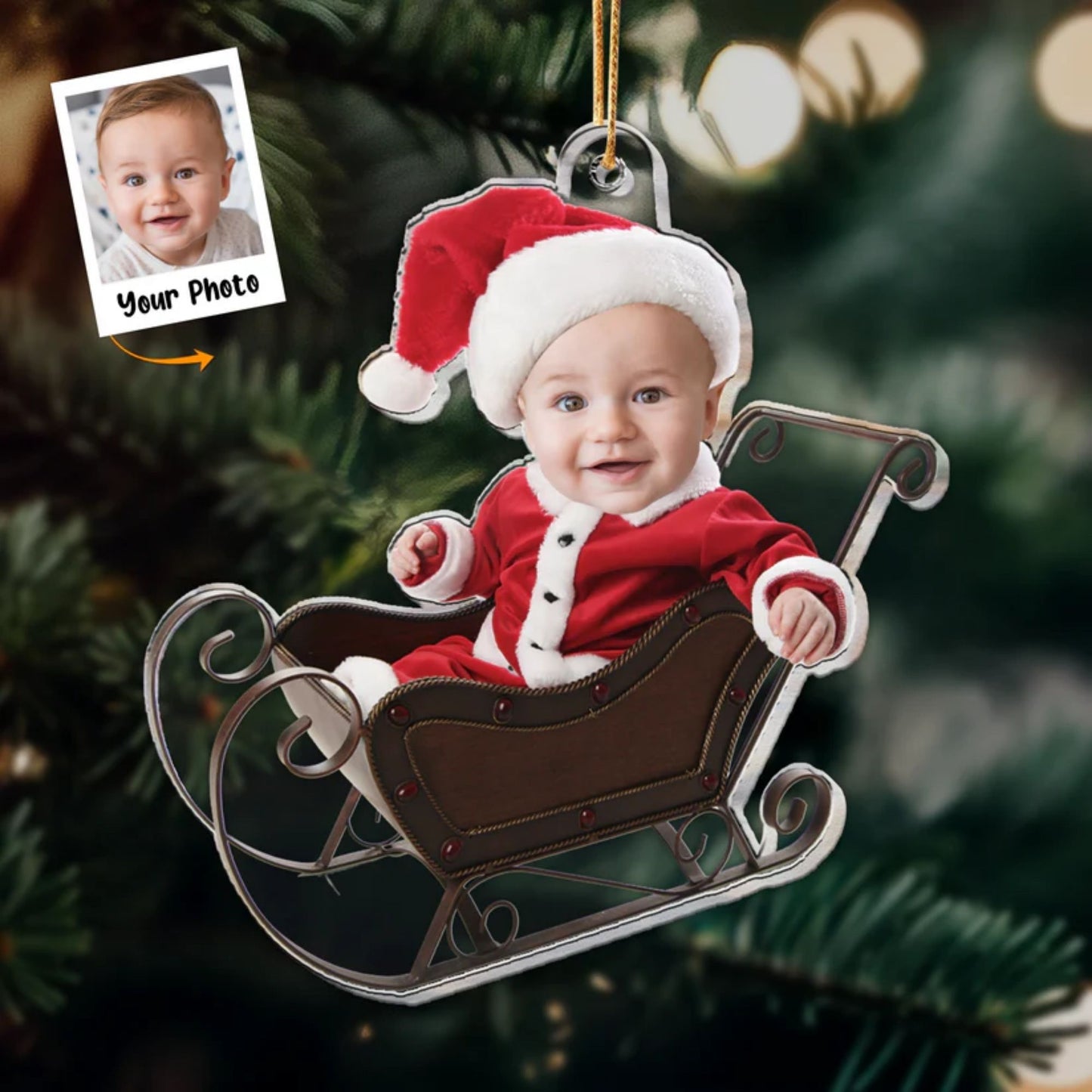 Personalisiertes erstes Weihnachtsornament mit Babyfoto - Weihnachtsgeschenk für Neugeborene