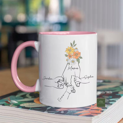 Custom Mom Floral Mug With Kids Names