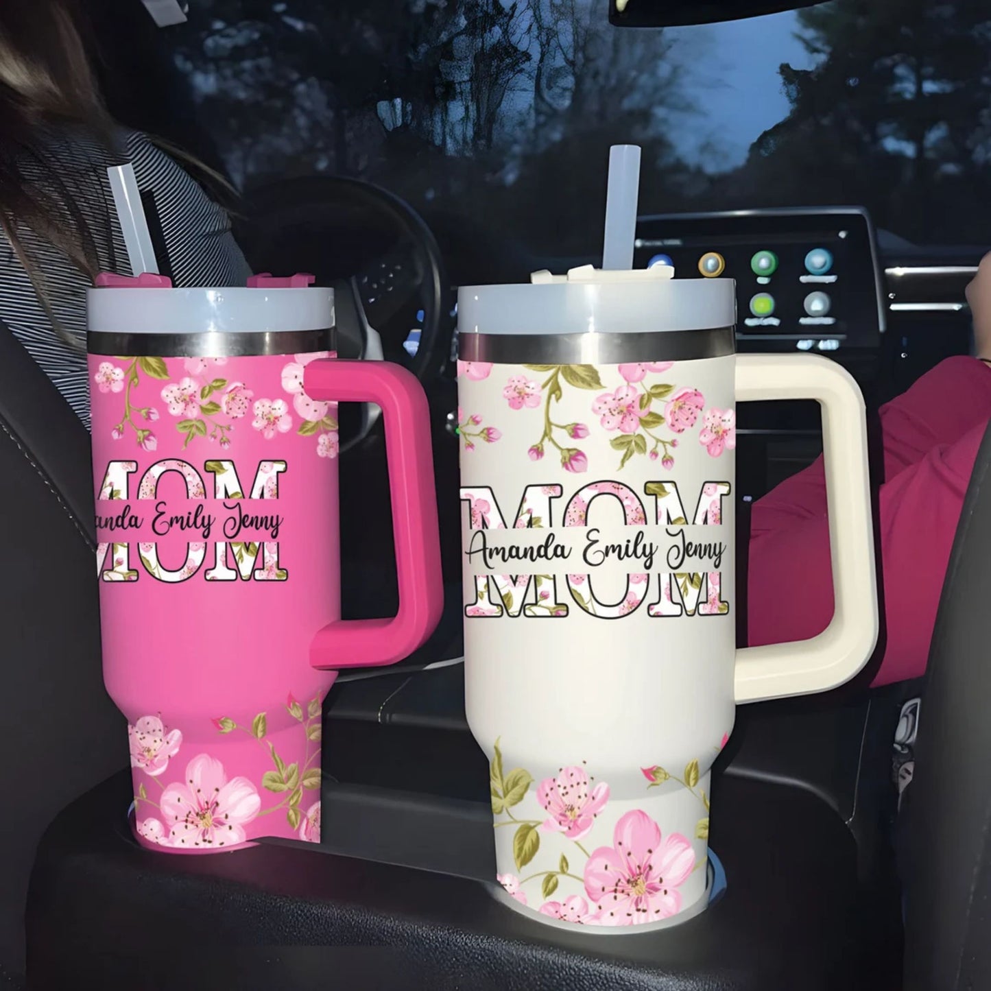 Personalized Mom Tumbler 40oz, Custom Mom Tumbler with Kid Names