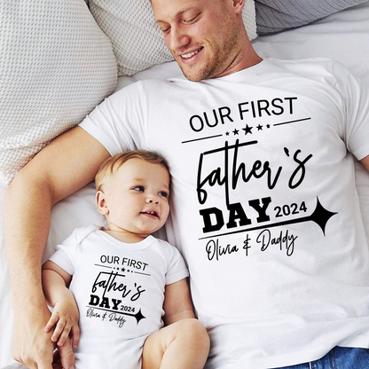 Unser Erster Vatertag - Personalisiertes T-Shirt und Body, Vatertagsgeschenk