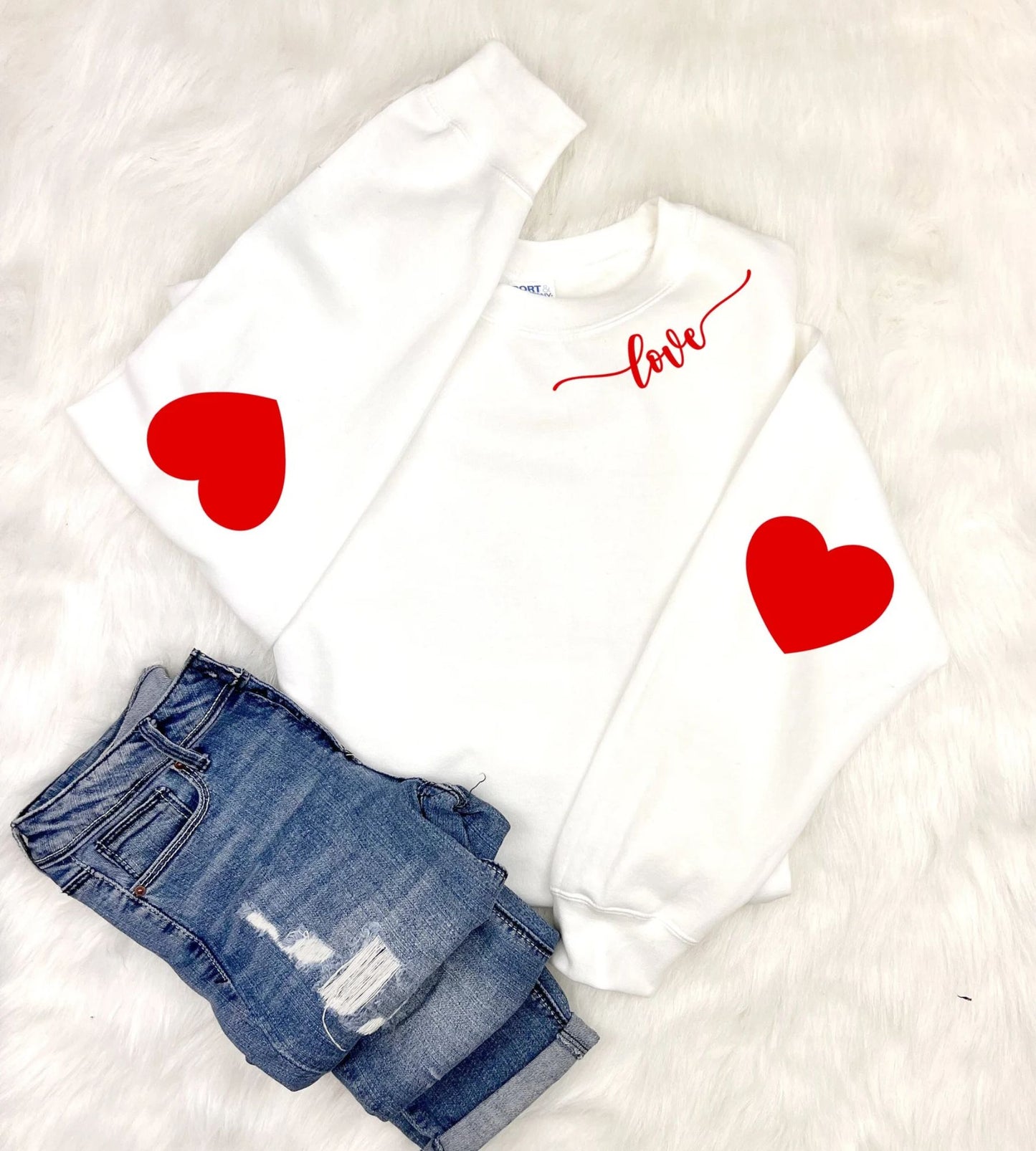 Valentins-Sweatshirt, Herz-Ellenbogenpatch, Liebe-Herz-Sweatshirt