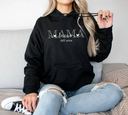 Personalisierter Mama-Hoodie Mit dem Namen und Geburtsjahr Ihres Kindes