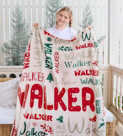 Personalisierte Weihnachtsdecke mit Namen - Individuelle Namensdecke für Kinder