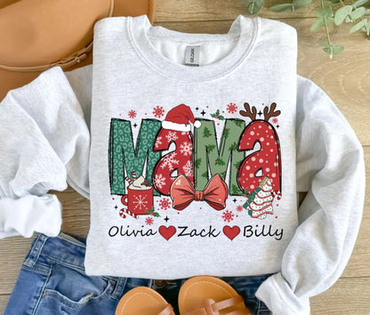 Personalisiertes Weihnachts-Mama-Sweatshirt mit Namen der Kinder - Weihnachtsgeschenk für Mama