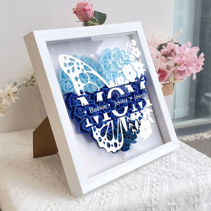 Geschenk für Mama mit individuellen Kindernamen – Personalisierte Blumen-Schattentbox