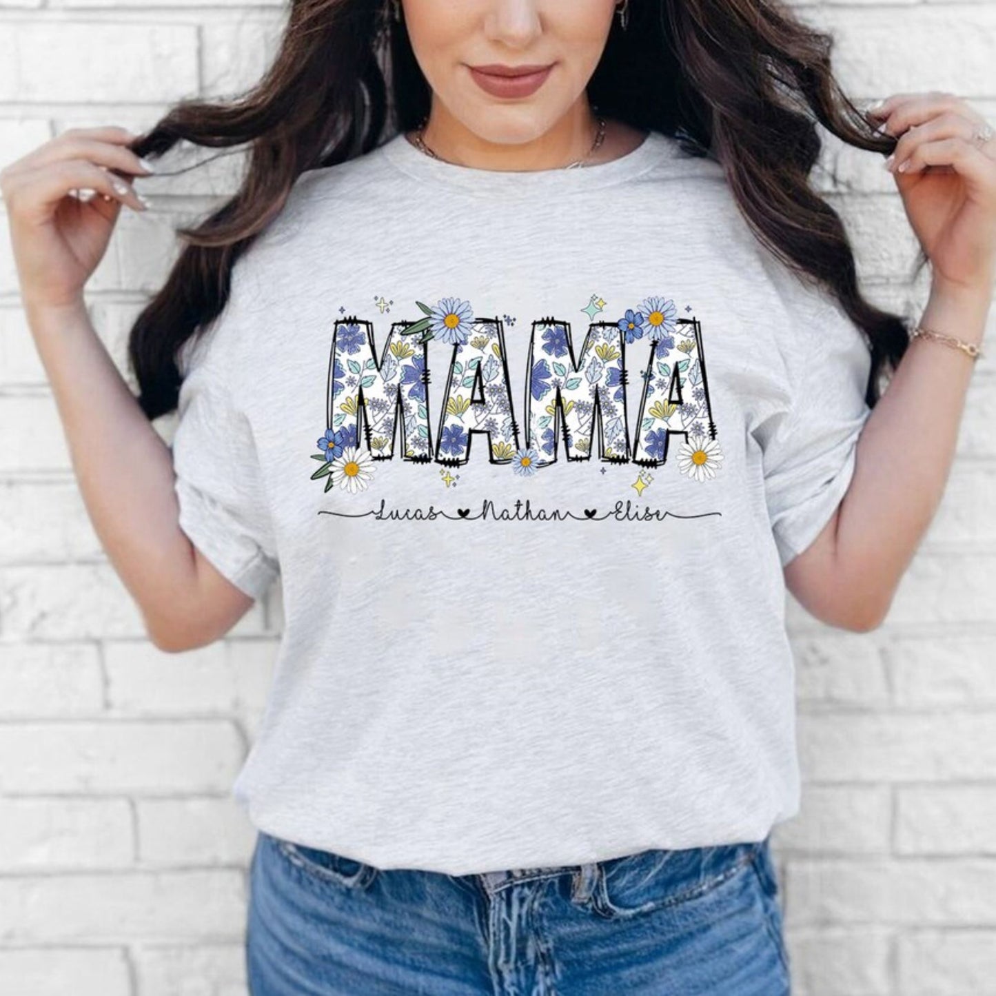 Personalisiertes Blumen Mama Shirt, Retro Blumen Mama Shirt mit Kindernamen