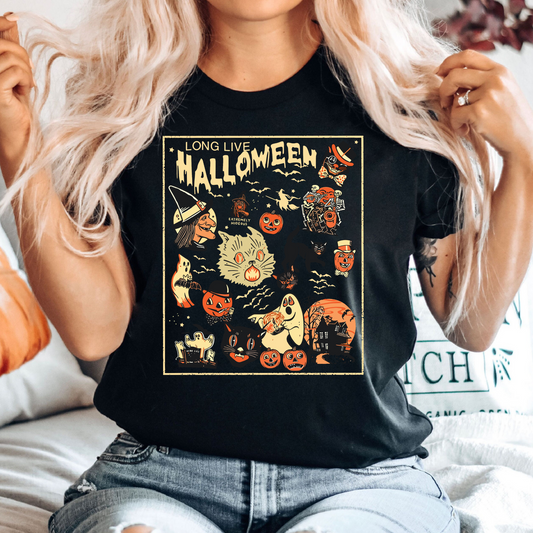 Retro-Halloween-T-Shirt mit Kürbis und Schwarzer Katze - Geschenk für Herbstliebhaber