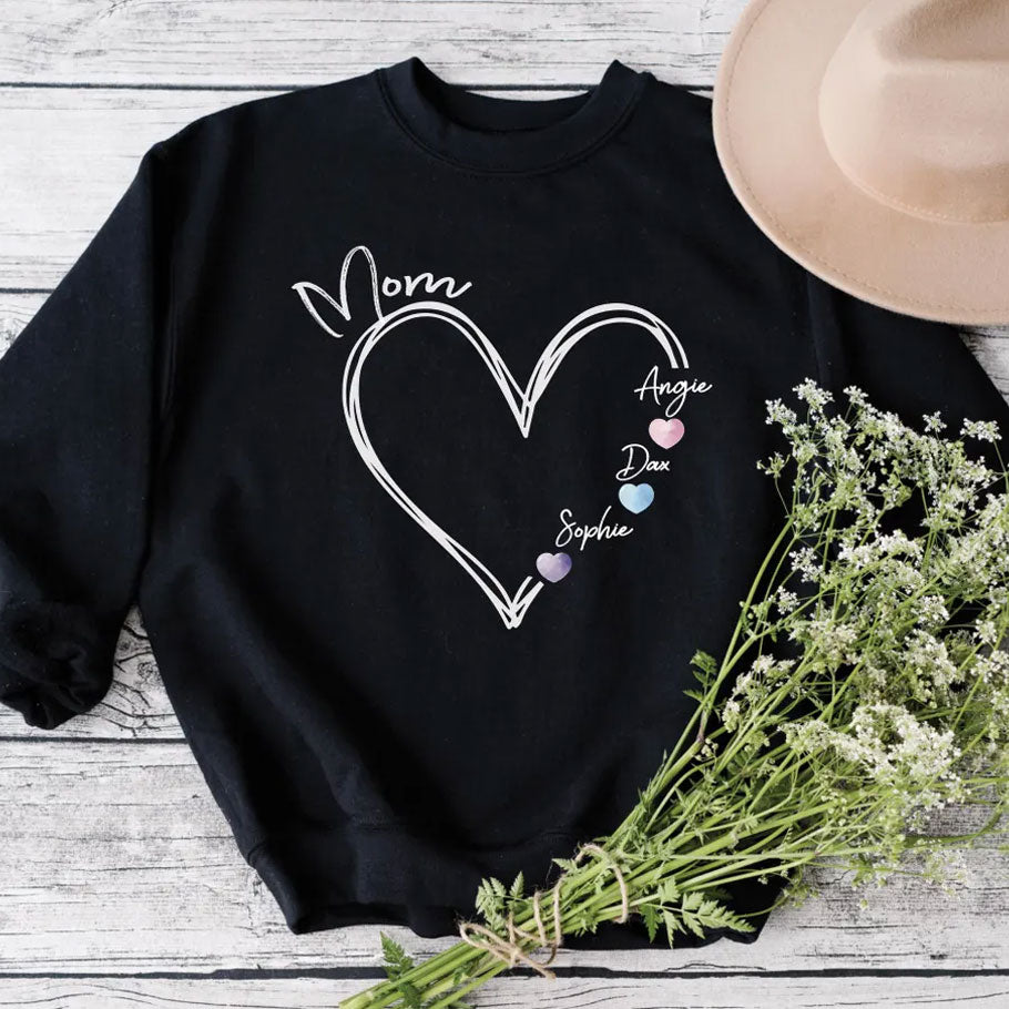 Personalisierter Mama-Sweatshirt mit Herz und Kindernamen