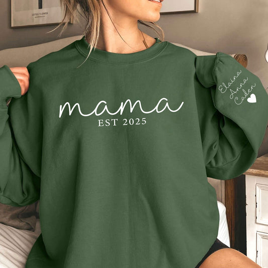 Individuelles Mama Sweatshirt mit Kindernamen auf dem Ärmel