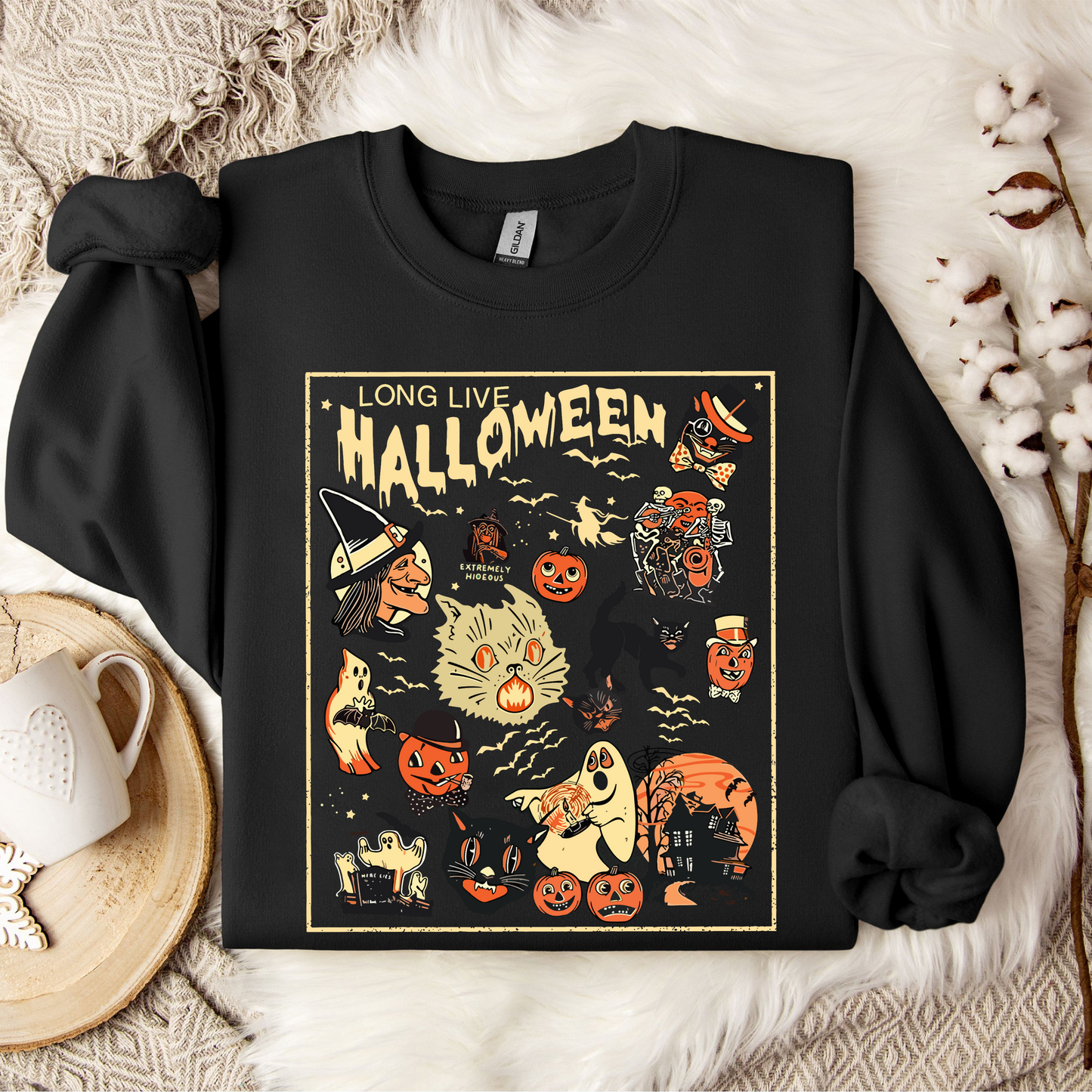 Retro-Halloween-Design Schwarze Katze Herbst