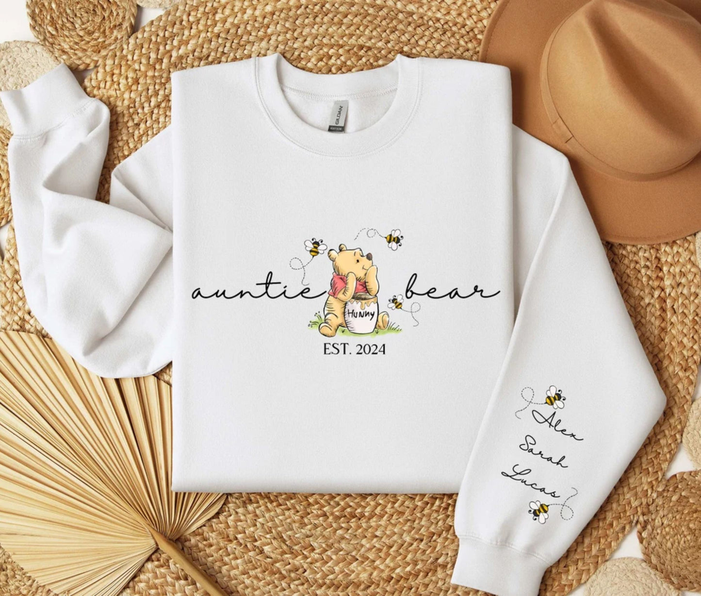 Personalisiertes Tante-Bär-Sweatshirt mit Namen der Kinder auf dem Ärmel - Individuelles Geschenk für Tante