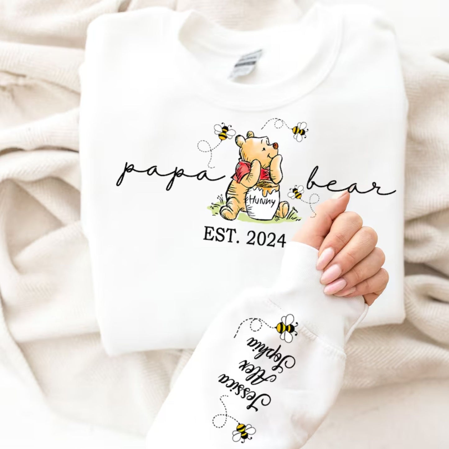 Personalisierter Papa-Bär Pullover, Daddy Est mit Kindernamen am Ärmel