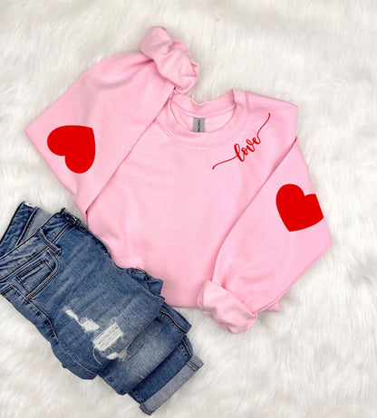 Valentins-Sweatshirt, Herz-Ellenbogenpatch, Liebe-Herz-Sweatshirt