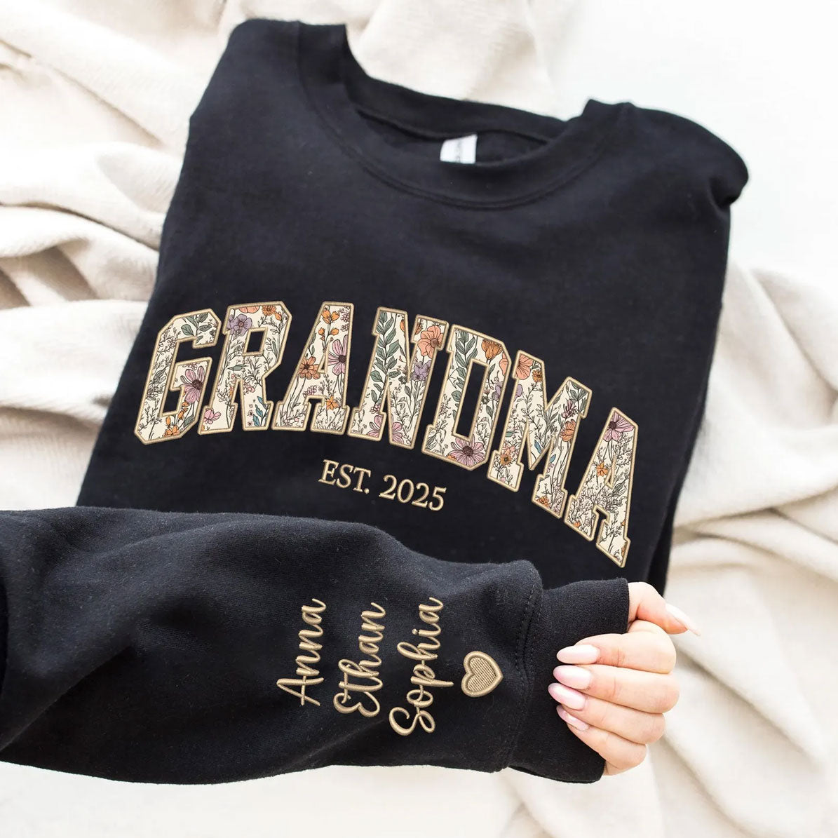 Bestickter Mama Oma Pullover mit Namen, Geschenk für Mama