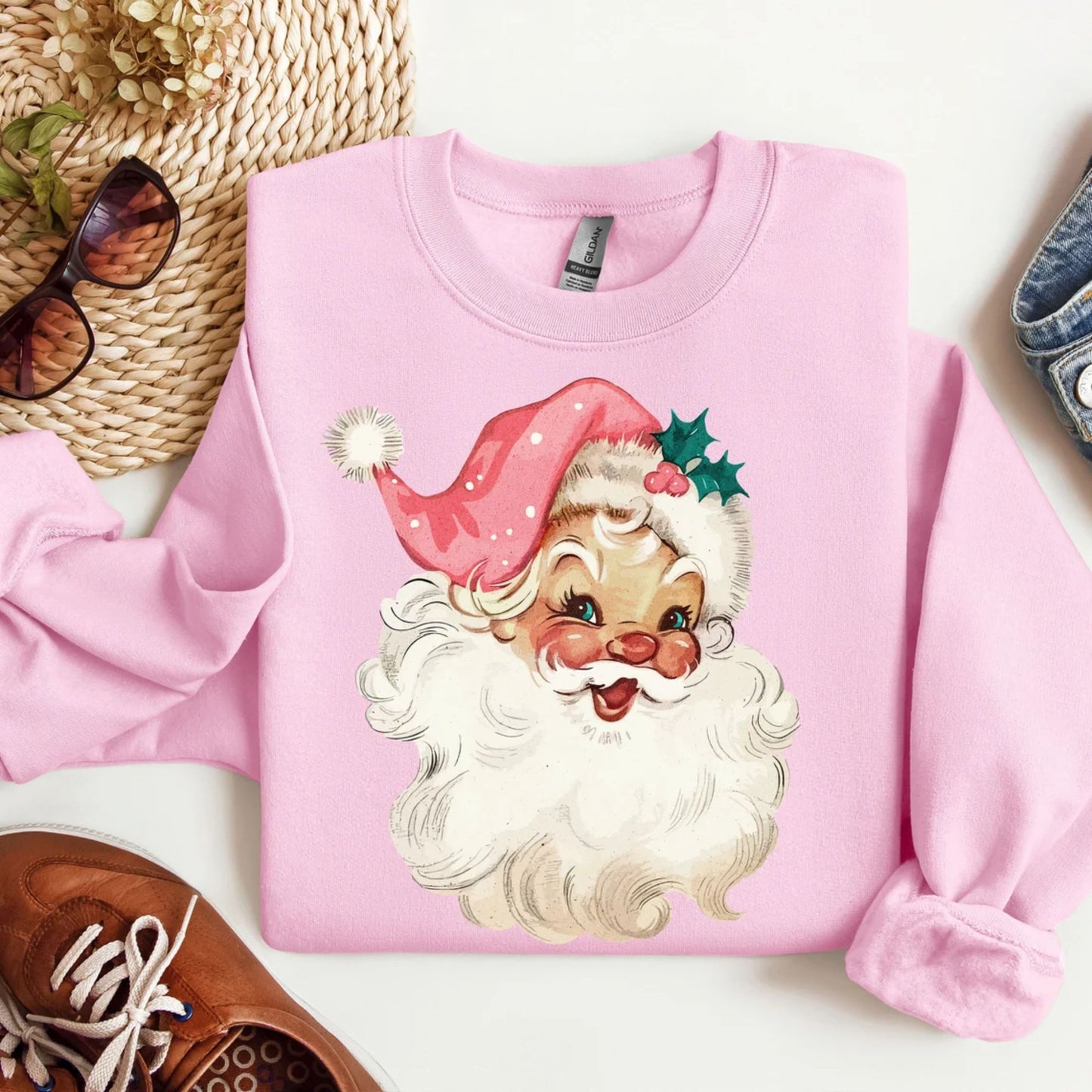 Rosa Santa Retro Weihnachts Hoodies und Sweatshirts für Frauen - Weihnachtsgeschenk