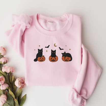 Spooky Black Cat Embroidered Sweatshirt for Fall