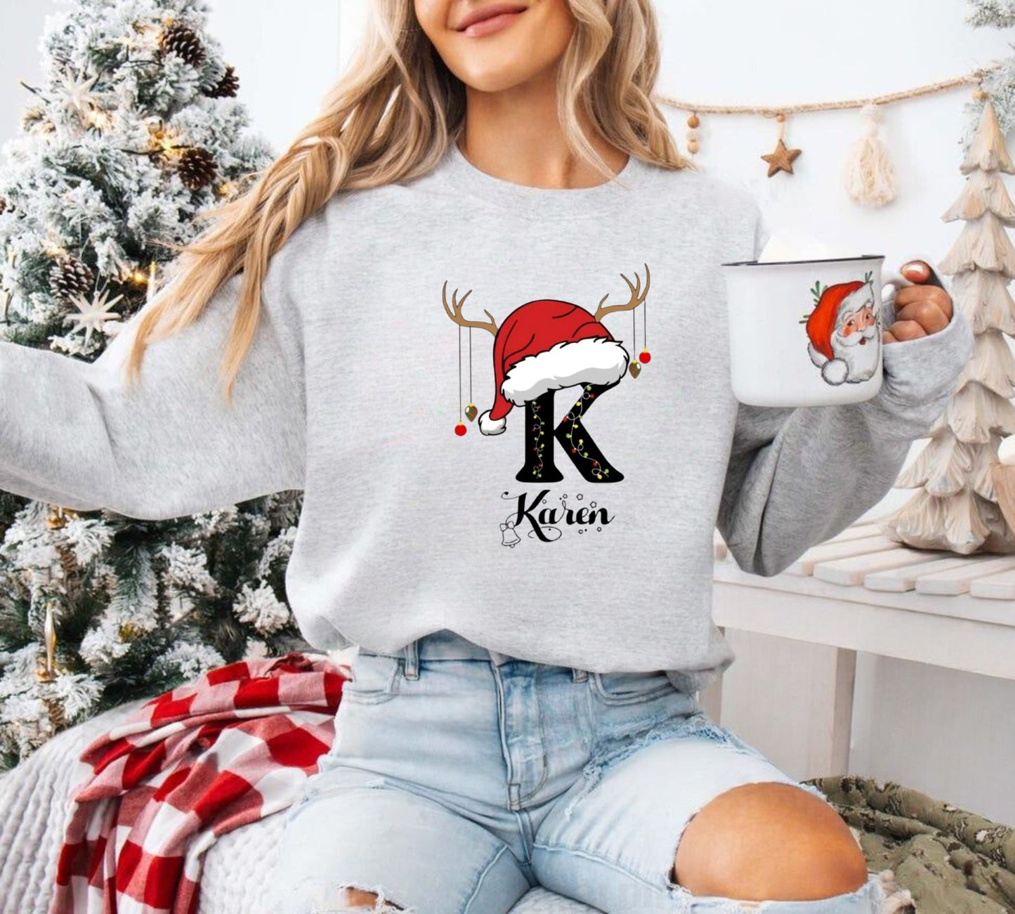 Personalisiertes Familien-Weihnachtsshirt mit Namen – Individuell monogrammiertes Familien-Weihnachtssweatshirt