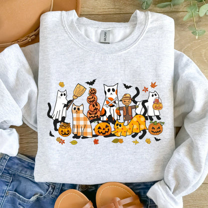 Schwarzes Katzen Halloween Shirt - Geschenk für Katzenliebhaber, Lustiges Halloween Katzen Sweatshirt