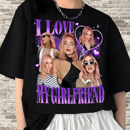 Ich liebe meine Freundin Shirt mit individuellem Foto, Valentinstagsgeschenk – 90er-Jahre Bootleg-Shirt