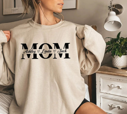 Personalisierter Mama-Sweatshirt mit Namen der Kinder, Individueller Mama-Sweatshirt