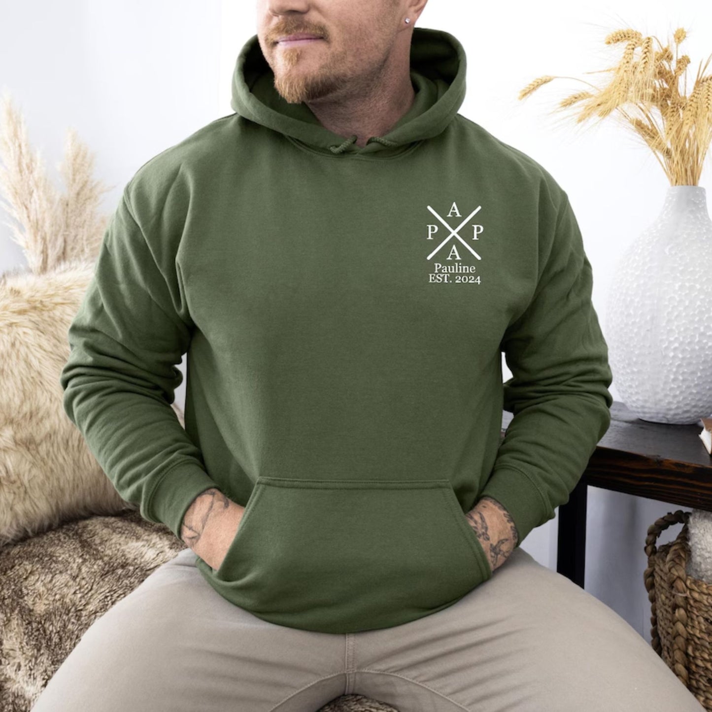 Papa Hoodie mit individuellem Namen und Geburtsjahr, Papa-Geschenk