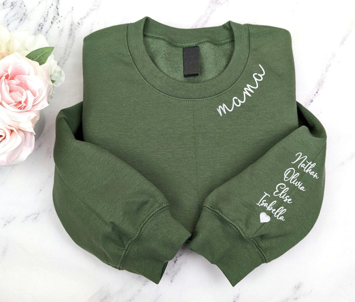 Personalisiertes besticktes Mama, Oma-Sweatshirt mit den Namen der Kinder, Muttertagsgeschenk