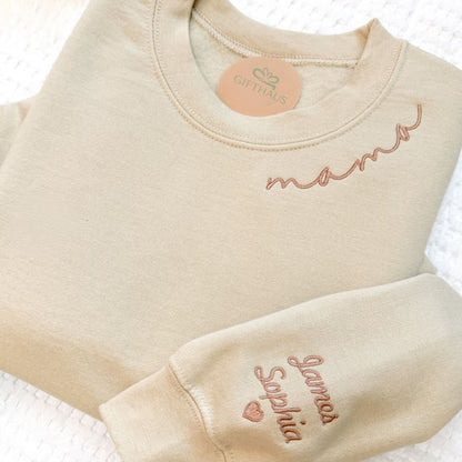 Personalisiert besticktes Mama Sweatshirt mit Kindernamen, Mama Geschenk