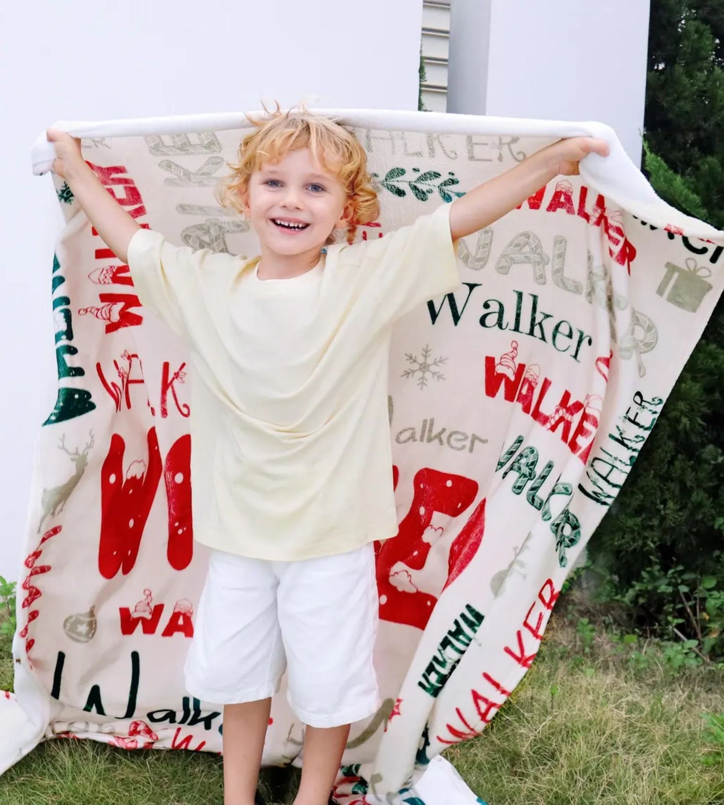 Personalisierte Weihnachtsdecke mit Namen - Individuelle Namensdecke für Kinder