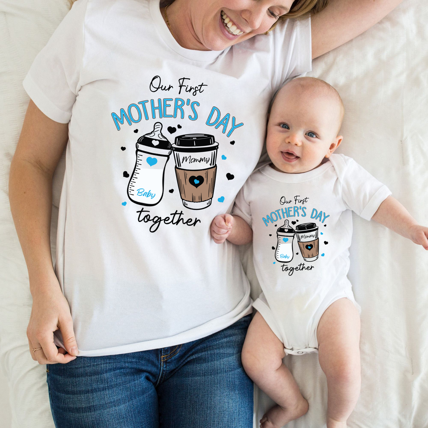 Unser Erster Muttertag-Shirt  Personalisiertes Set für Mutter und Baby