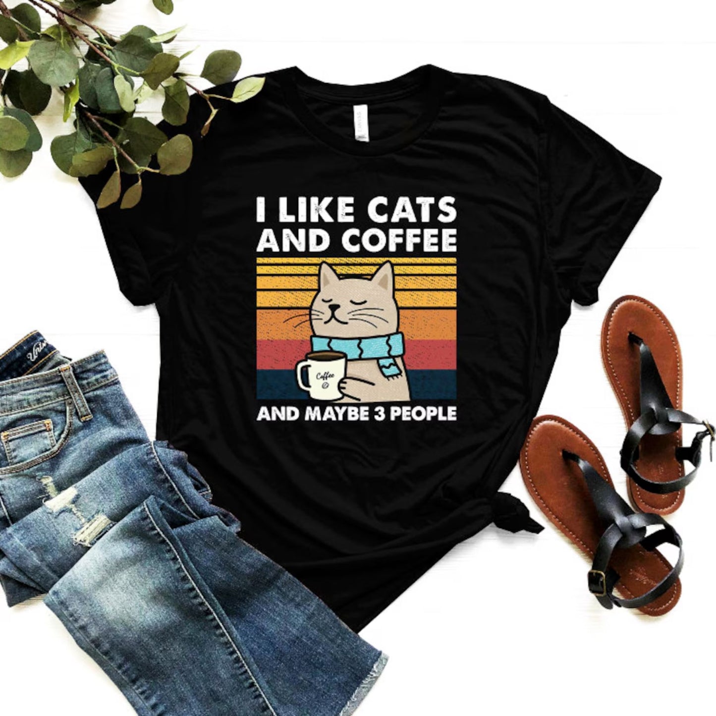 Ich mag Katzen und Kaffee Shirt - Retro Kaffee Katzen T-Shirt