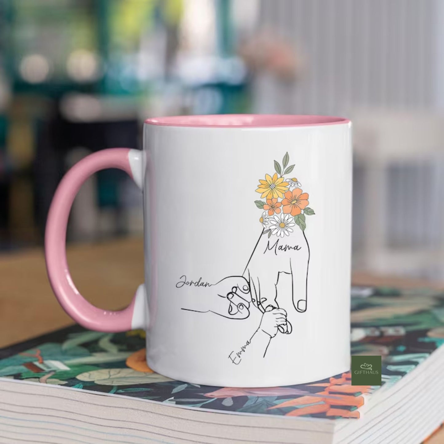 Custom Mom Floral Mug With Kids Names