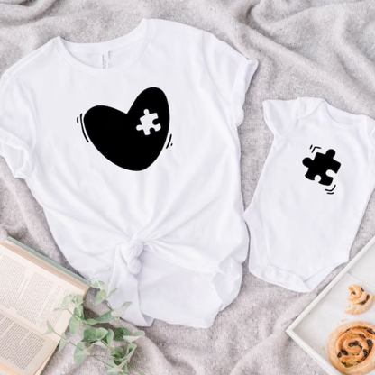 Mutter-Kind-Puzzleherz T-Shirt-Set - Geschenk für neue Mütter