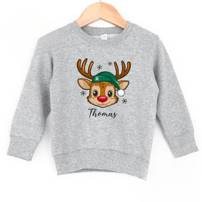 Personalisiertes Rentier-Kinder-Sweatshirt, T-Shirt mit Wunschnamen, Weihnachtsgeschenk