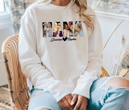 Personalisiertes Foto Mama-Sweatshirt, Individueller Mama-Pullover mit Kindernamen