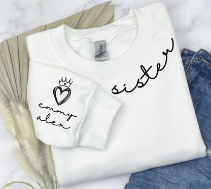 Individuelles Schwester-Sweatshirt, Personalisierter Schwester-Hoodie mit Namen