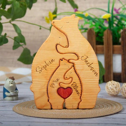 Individuell graviertes Holz-Bären-Familienpuzzle. Ideal für Jubiläen & als Heimdekoration