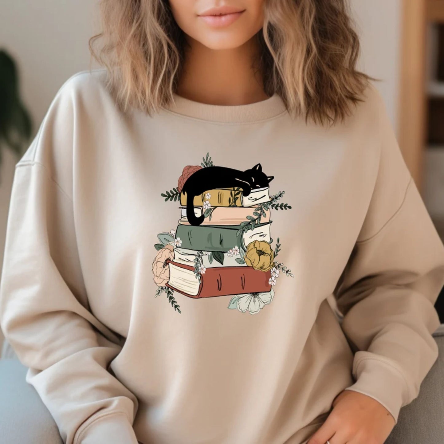 Katzen-Buch-Sweatshirt - Geschenk für Katzenliebhaber und Buchliebhaber