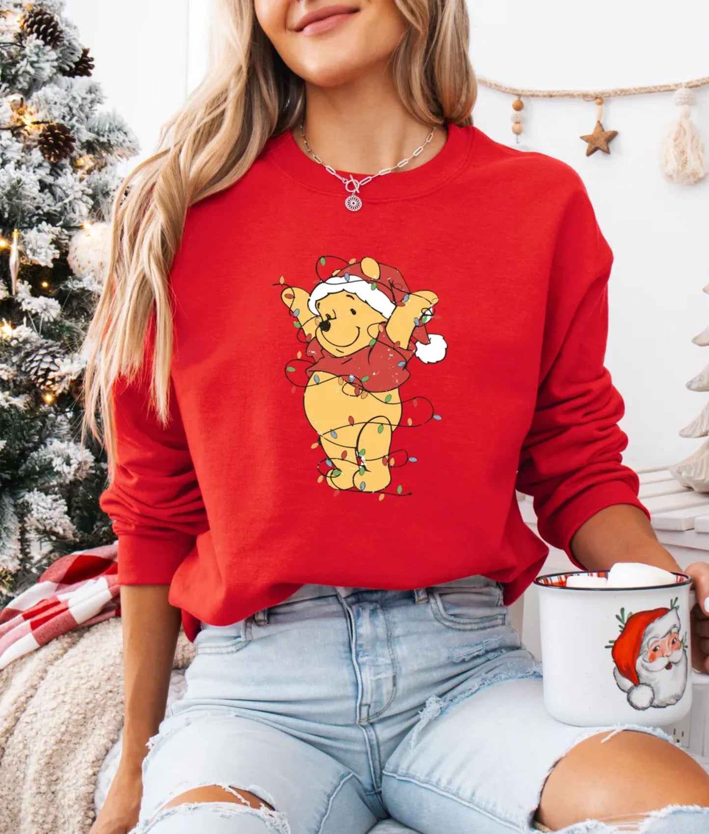 Vintage Pooh Weihnachtslicht Sweatshirt - Weihnachtslichter Hoodie